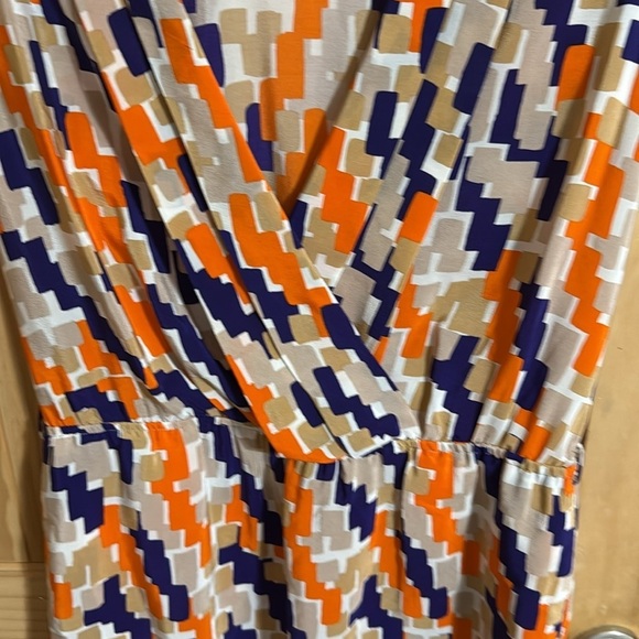 PRESLEY SKYE Multicolor Geometric Print silk faux Wrap Dress - Picture 4 of 4